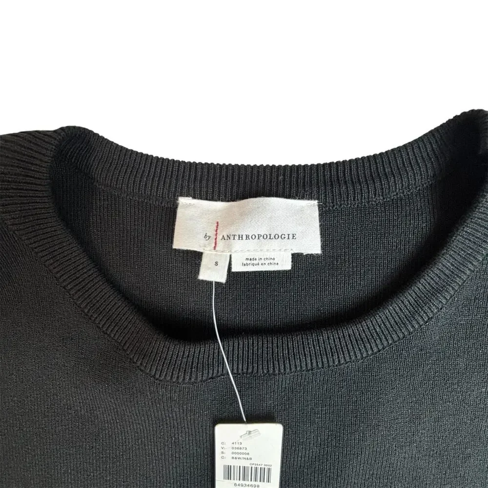 ANTHROPOLOGIE WOMEN'S BLACK KNIT WHITE POPLIN LAYERED TUNIC TOP PUFF SLEEVE SZ S